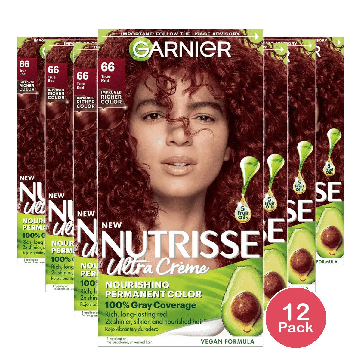 Garnier Nutrisse Permanent Creme Haircolor #66 True Red 7.71Oz (Pack of 12)