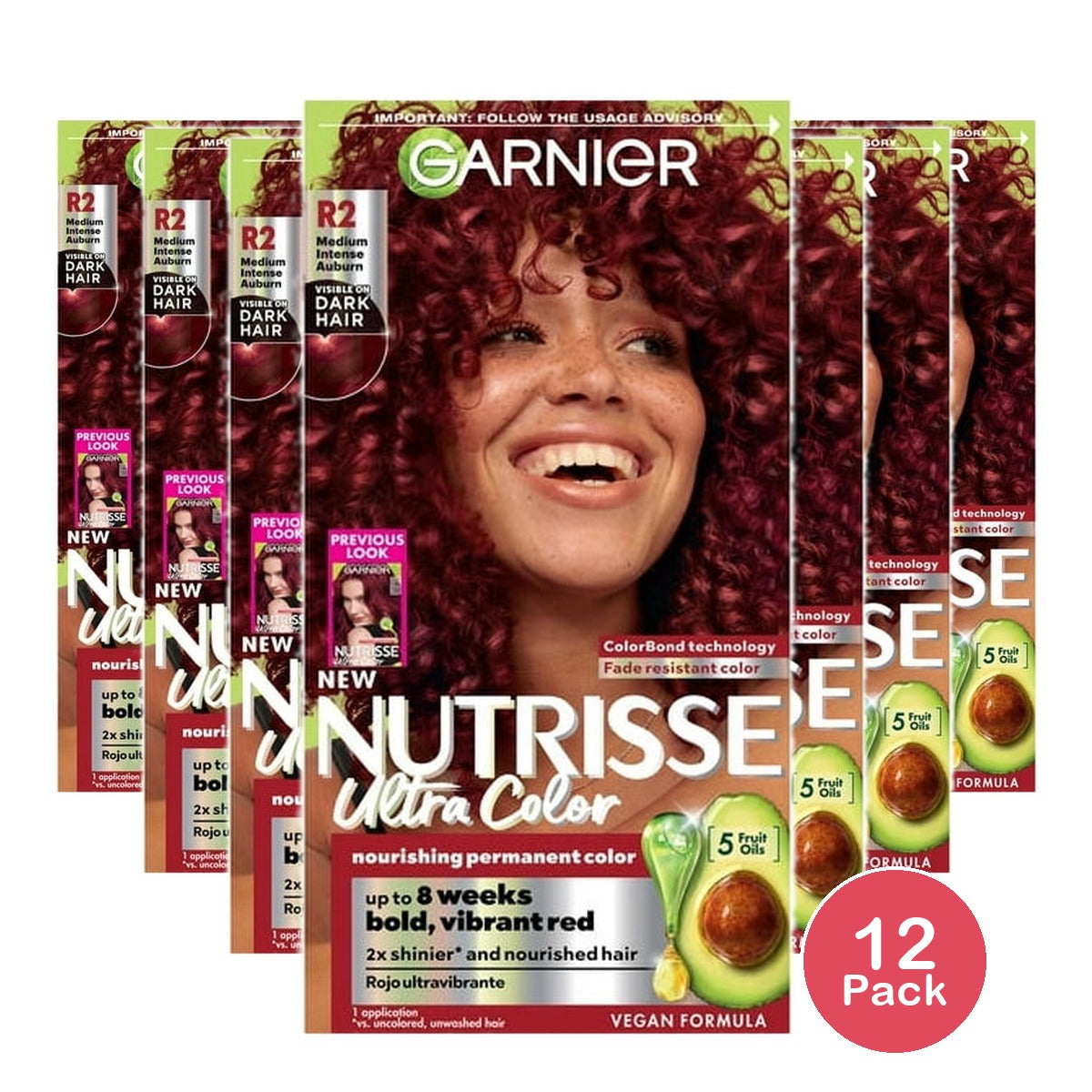 Garnier Nutrisse Ultra Color Nourishing Color Creme - R2 Medium Intense Auburn (Pack of 12)