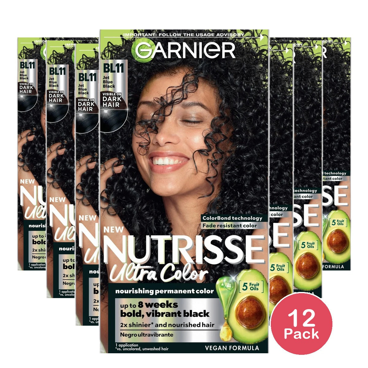 Garnier Nutrisse Ultra Color Nourishing Hair Color Creme B11 Jet Blue Black 8.48oz (Pack of 12)