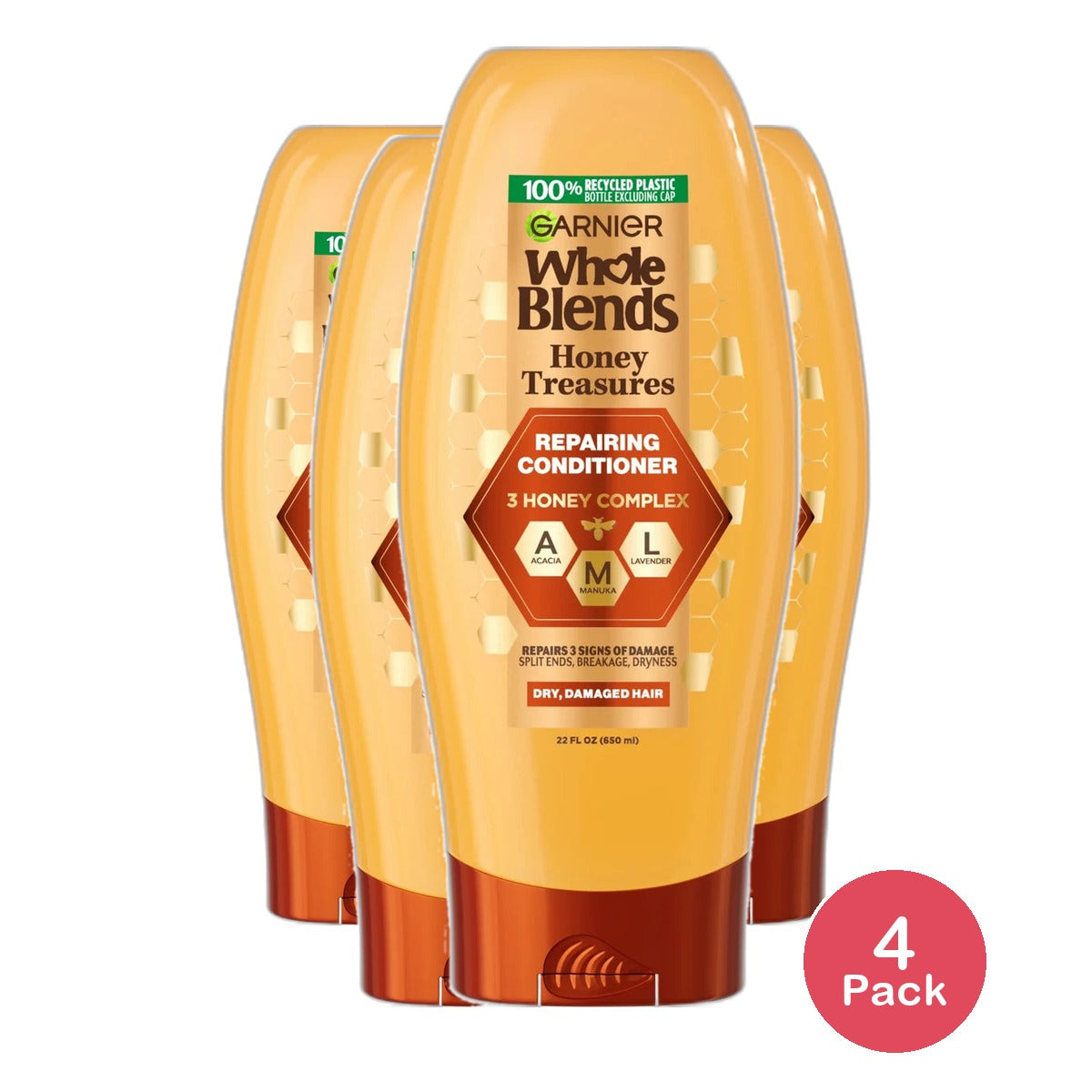 Garnier Whole Blends Honey Treasures Repairing Conditioner 22Oz (Pack of 4)