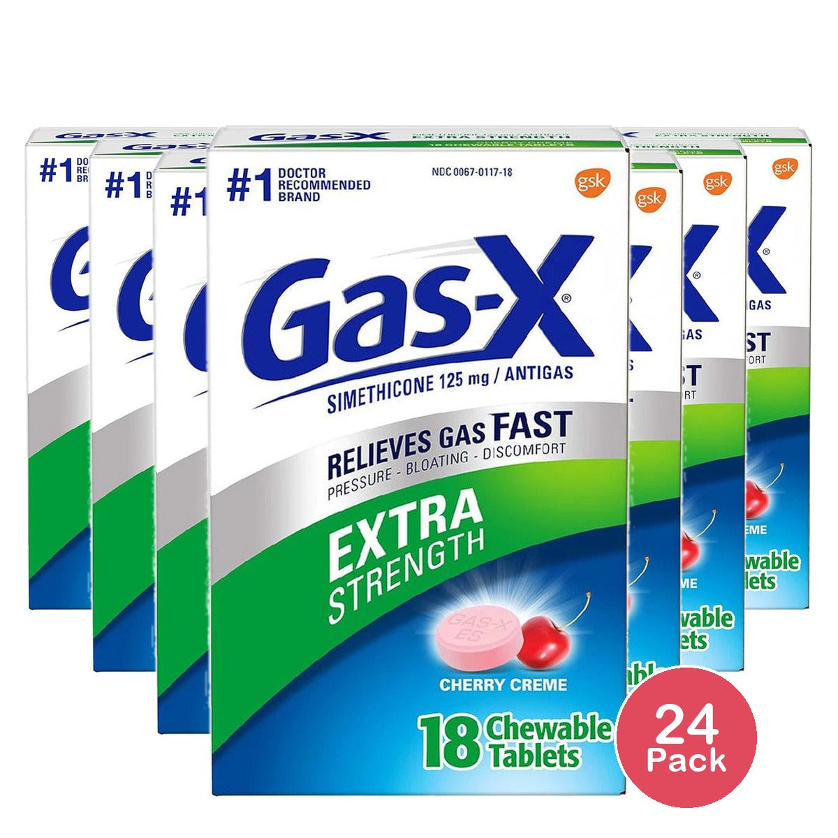 Gas-X Extra Strength Antigas Cherry Crème 18ct (Pack of 24)