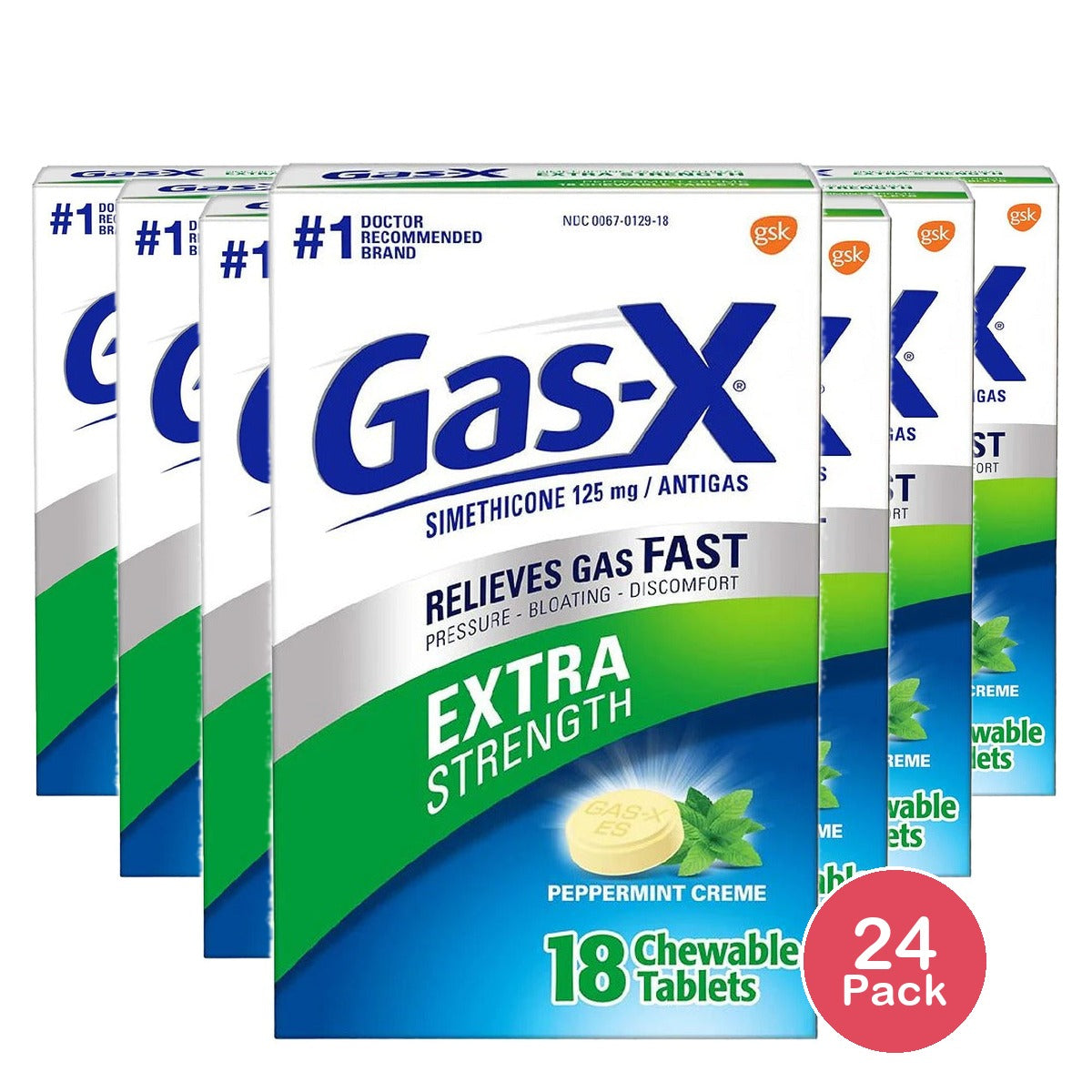 Gas-X Extra Strength Gas Relief Tablets Peppermint 18 Count (Pack of 24)