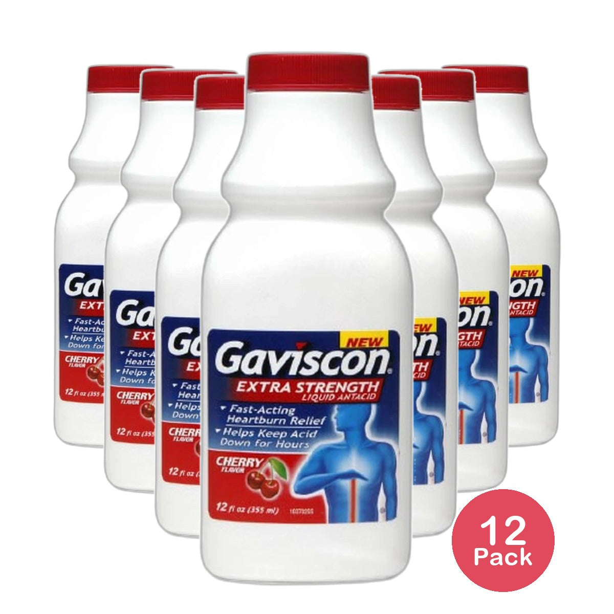 Gaviscon Extra Strength Liquid Antacid Cherry Flavor 12Oz (Pack of 12)