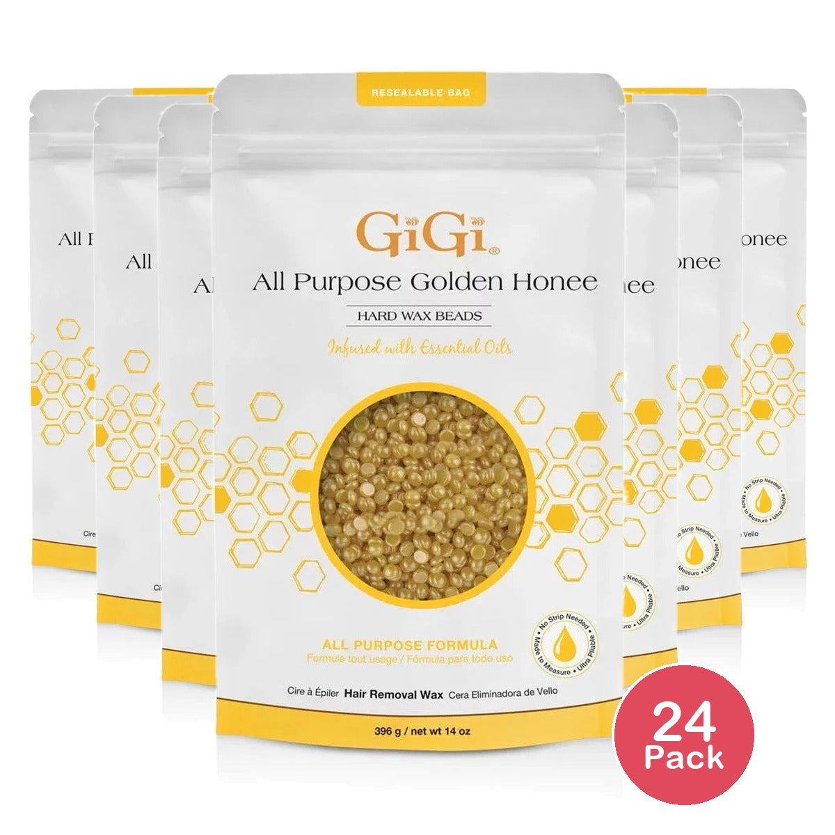 GiGi All Purpose Golden Honee Hard Wax Beads Hair Removal 14 oz Refill Bag (Pack of 24)