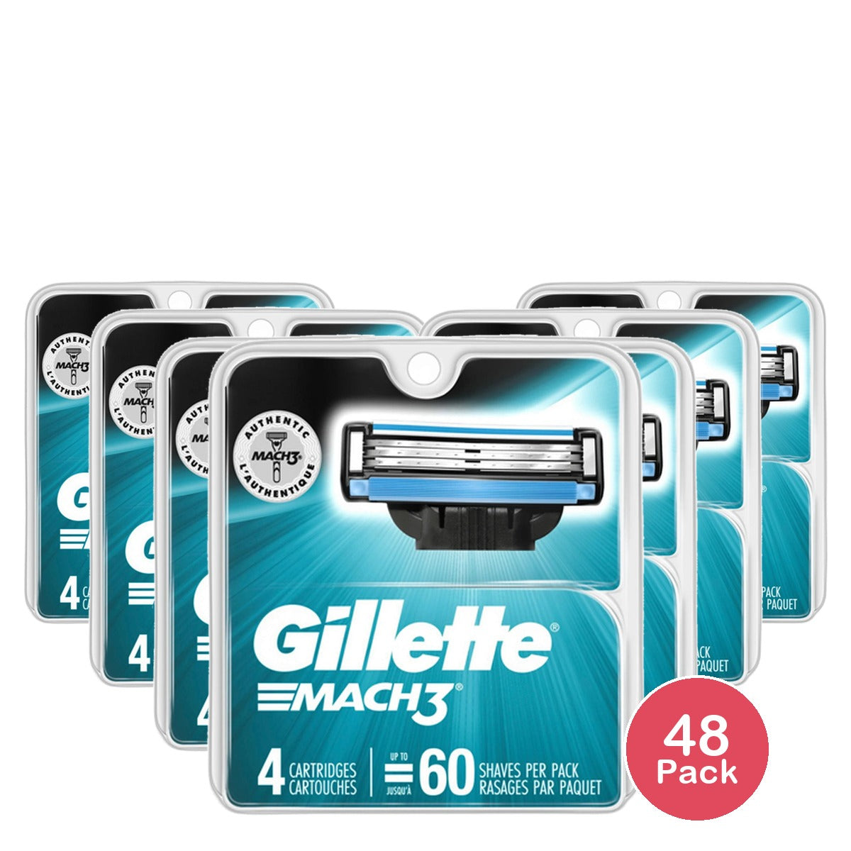 Gillette Mach3 Mens Razor Blade Refills for Shaving 16Oz (Pack of 48)