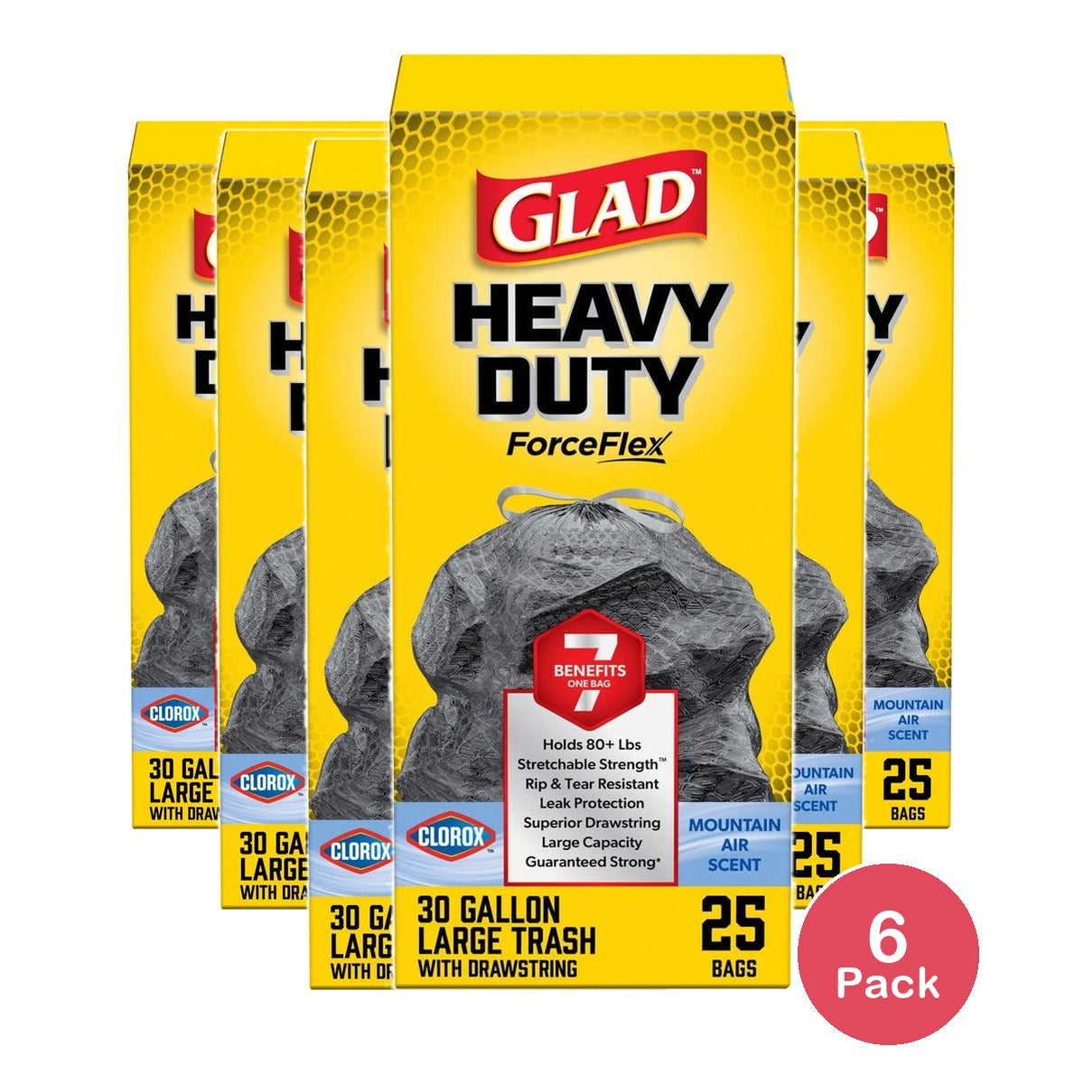 Glad ForceFlex 30 Gallon Trash Bags Mint Scent (Pack of 6)