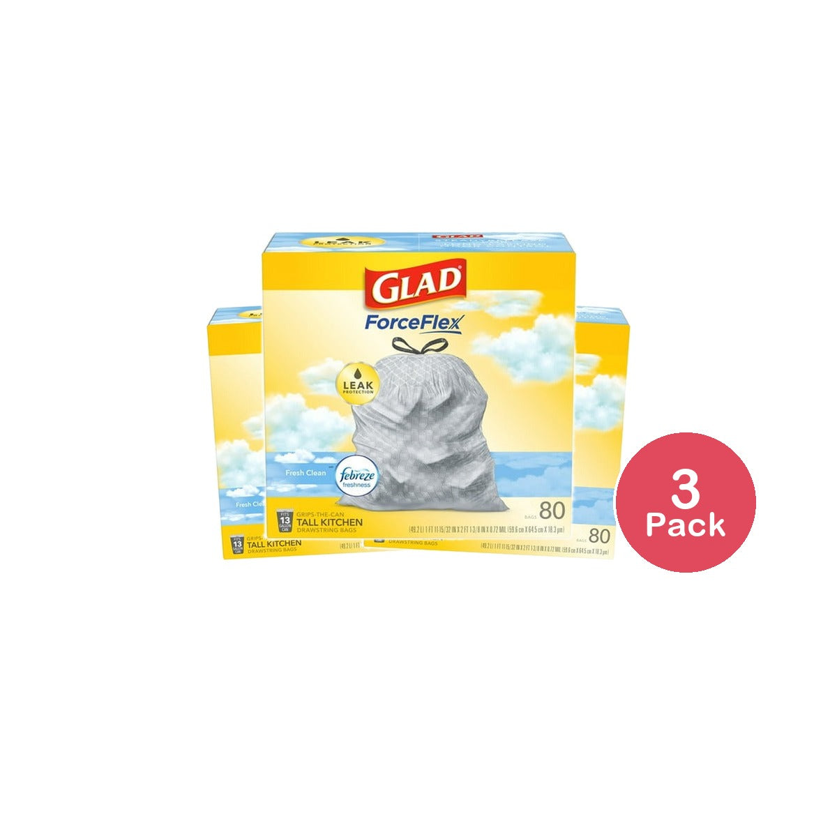 Glad Tall Kitchen Trash Bags 13 Gallon (Pack of 3)