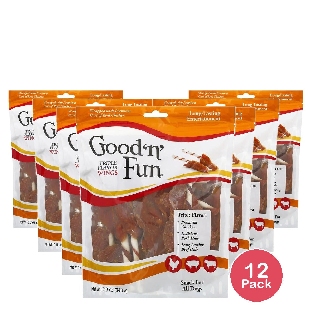 Good 'n' Fun Triple Flavor Wings 12 Oz (Pack of 12)