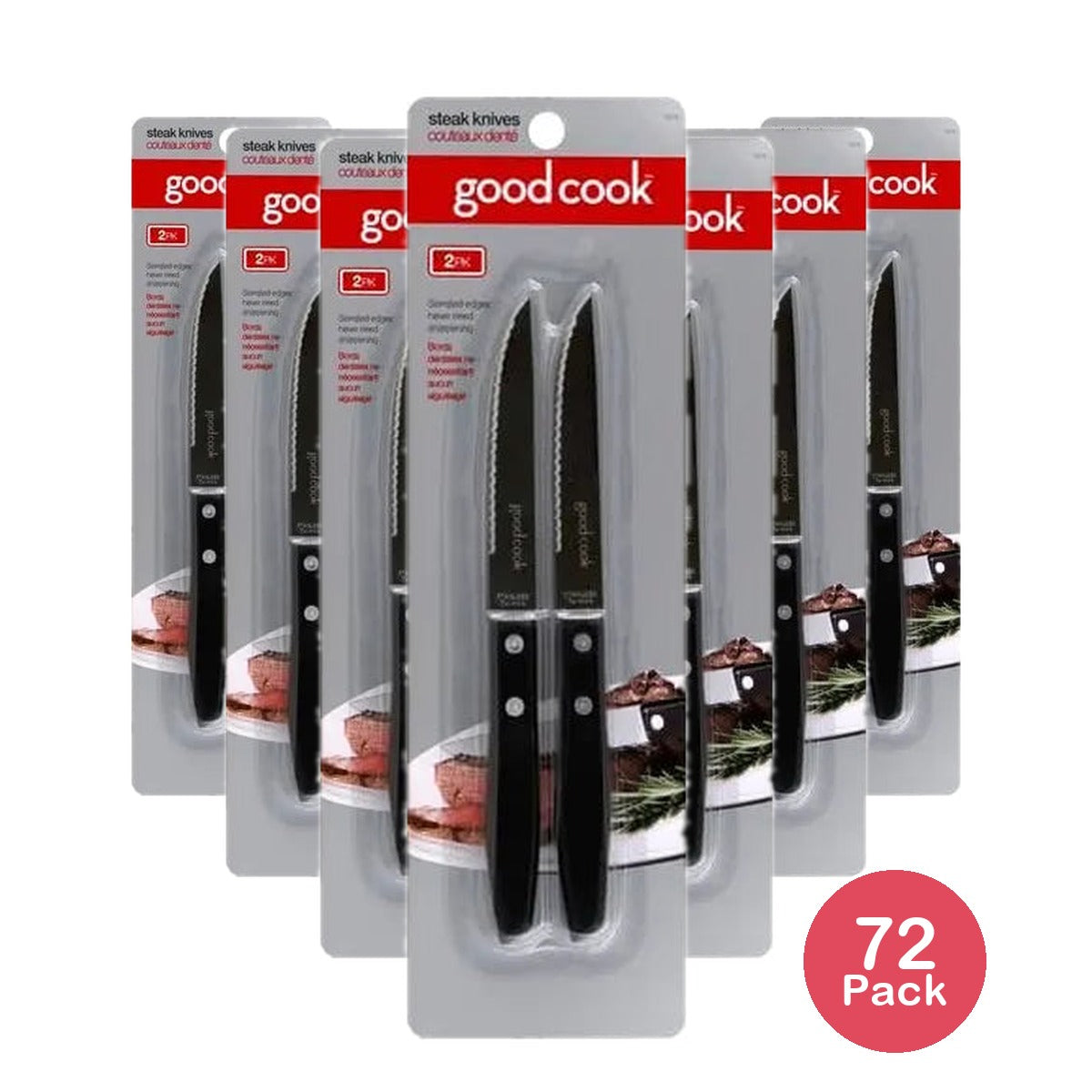 GoodCook 2-Piece Serrated Blade Steak Knife Set Black/Silver 1.6oz (Pack of 72)