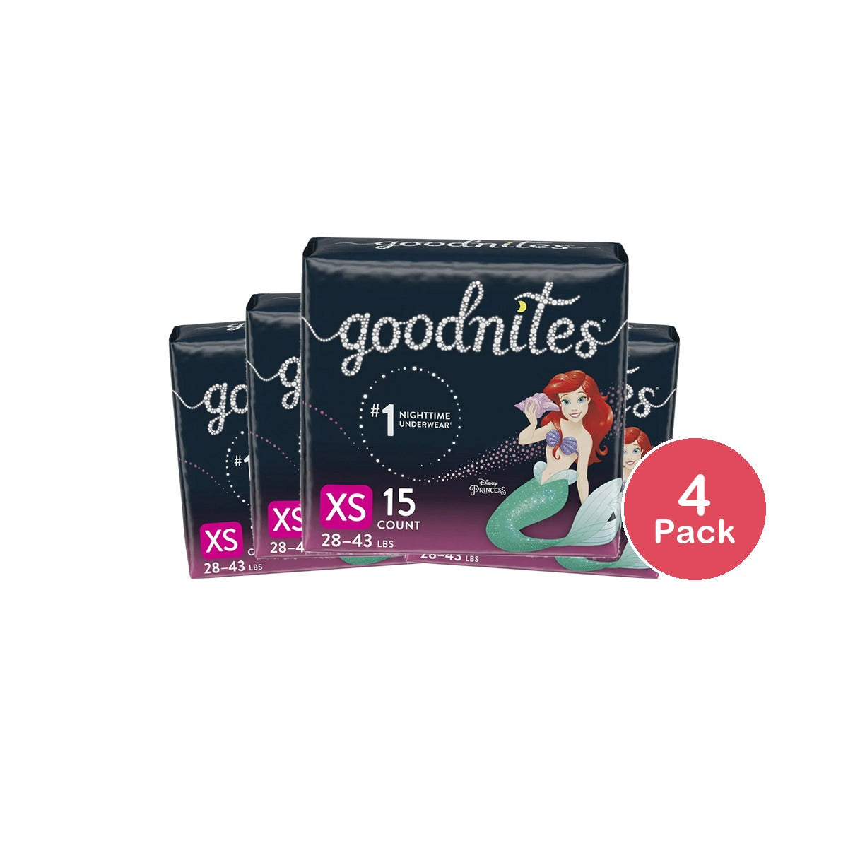 Goodnites Girls Nighttime Bedwetting Underwear XS 28 To 43 Lbs 21.92Oz (Pack of 4)
