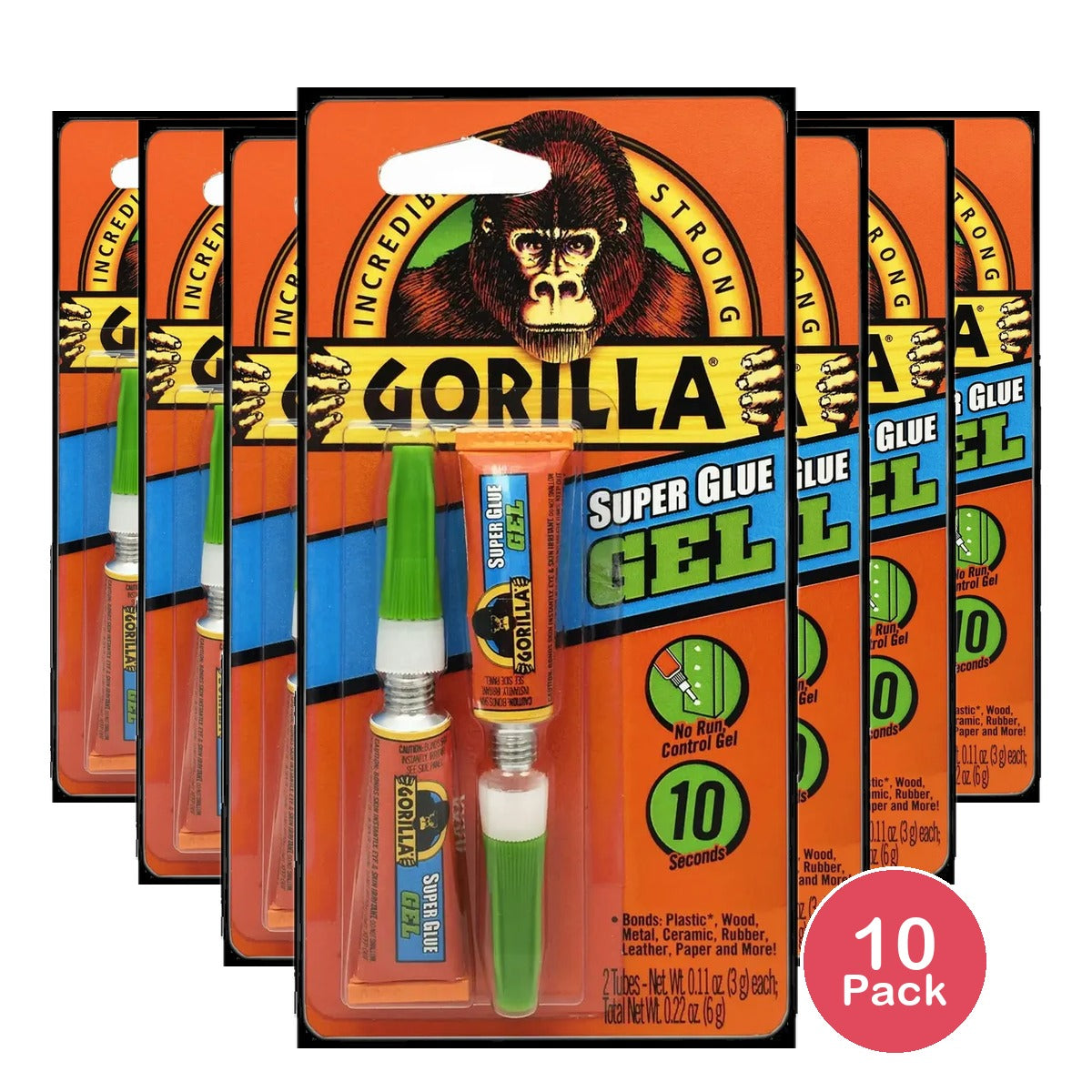 Gorilla Super Glue Gel Two 3 Gram Tubes Clear 0.22Oz (Pack Of 10)