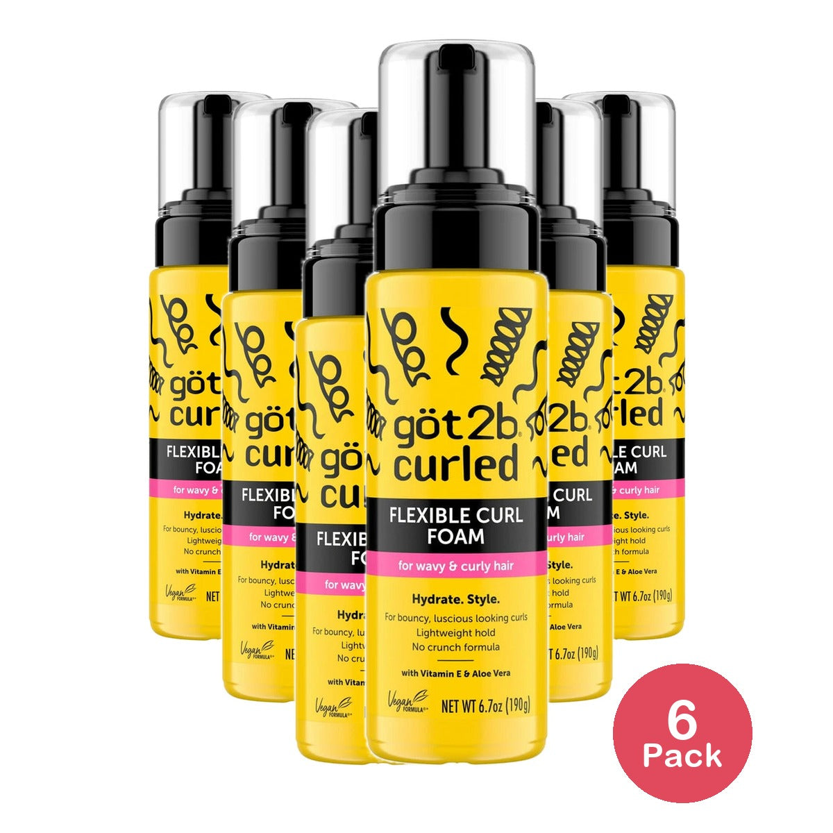 Got2b Curled Flexible Curl Foam for type 2-3 curls wavy & curly hair f (Pack of 6) 6.7 Oz