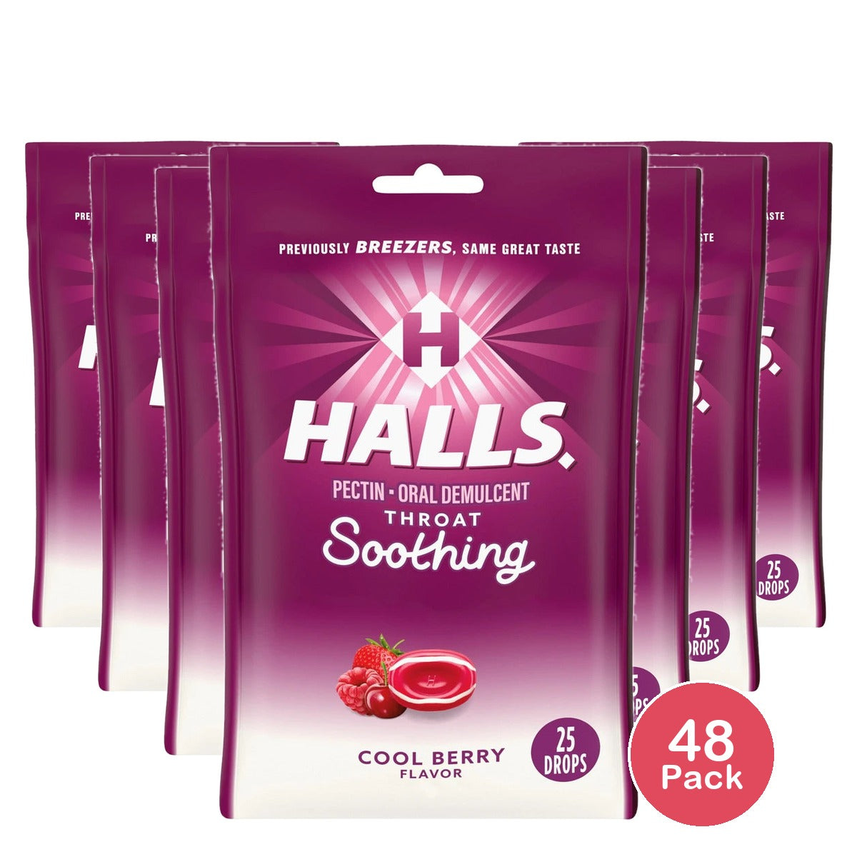 Halls Fruit Breezers Throat Drops Cool Berry 25 Each by Halls 3.36 Oz (Pack of 48)