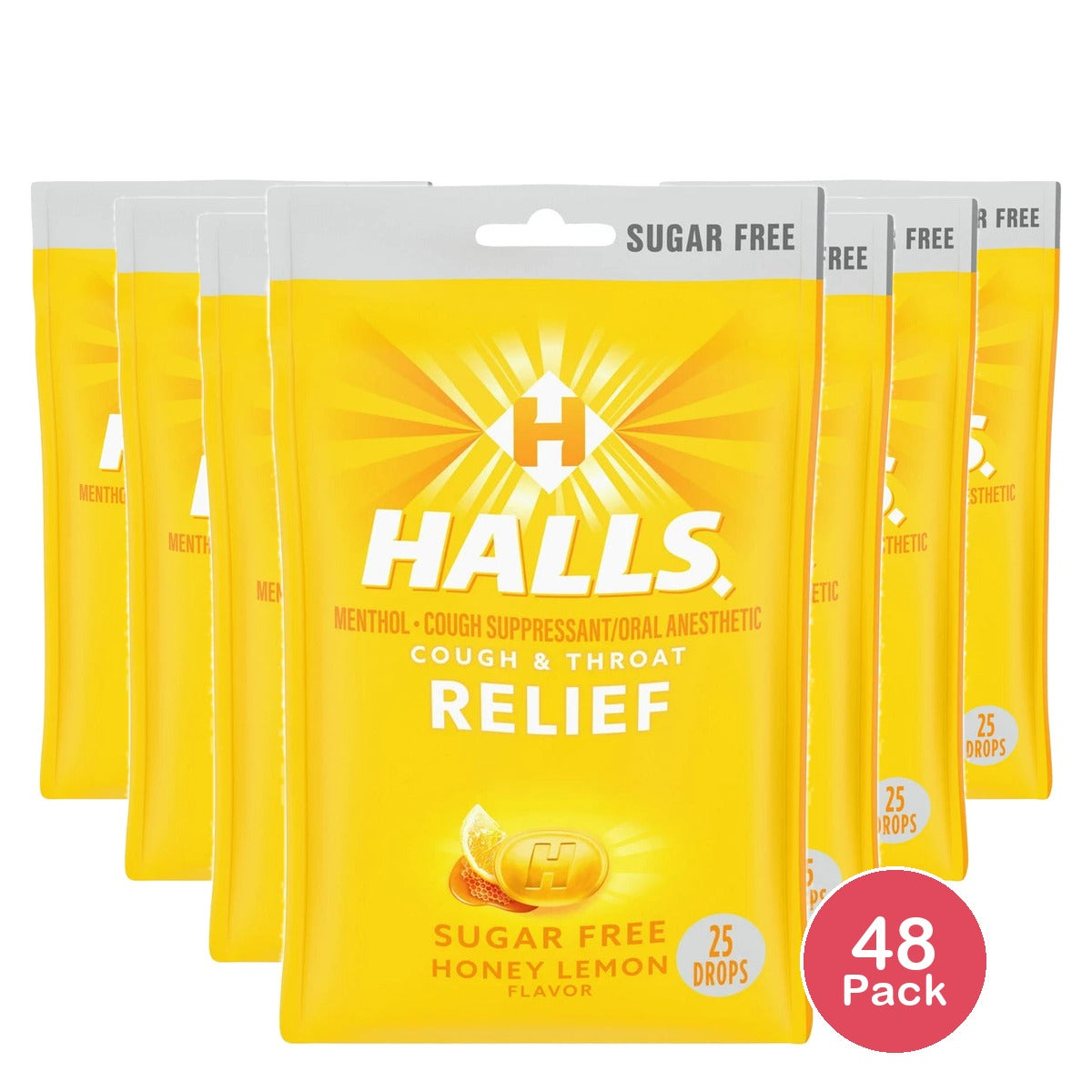 Halls Relief Honey Lemon Sugar Free Cough - 25 Ct (Pack of 48)