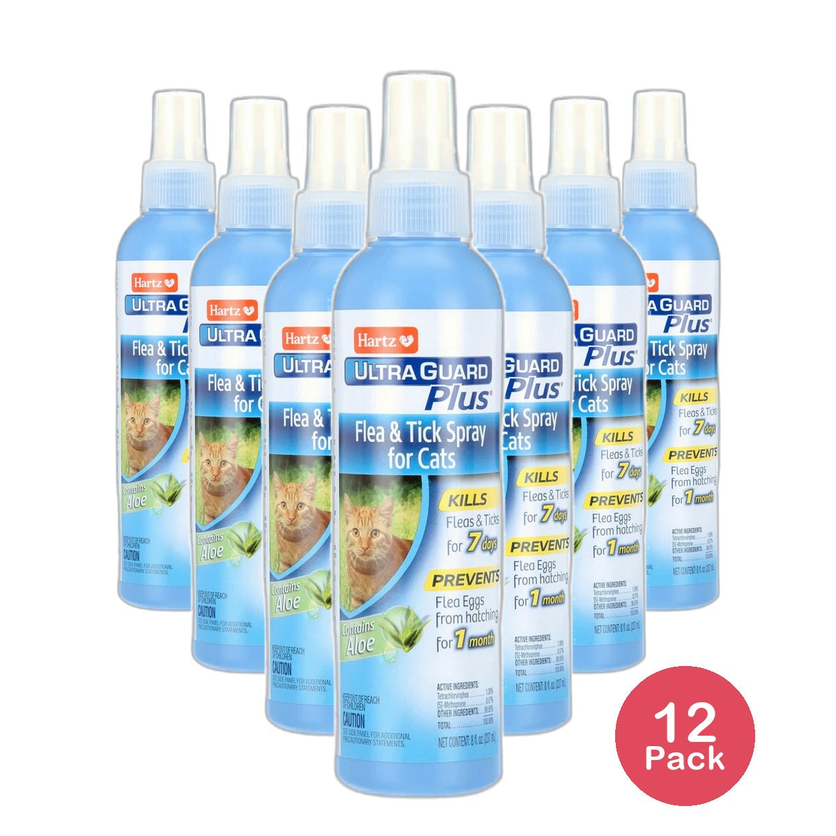 Hartz UltraGuard Plus Flea And Tick Spray for Cats 8Oz (Pack of 12)