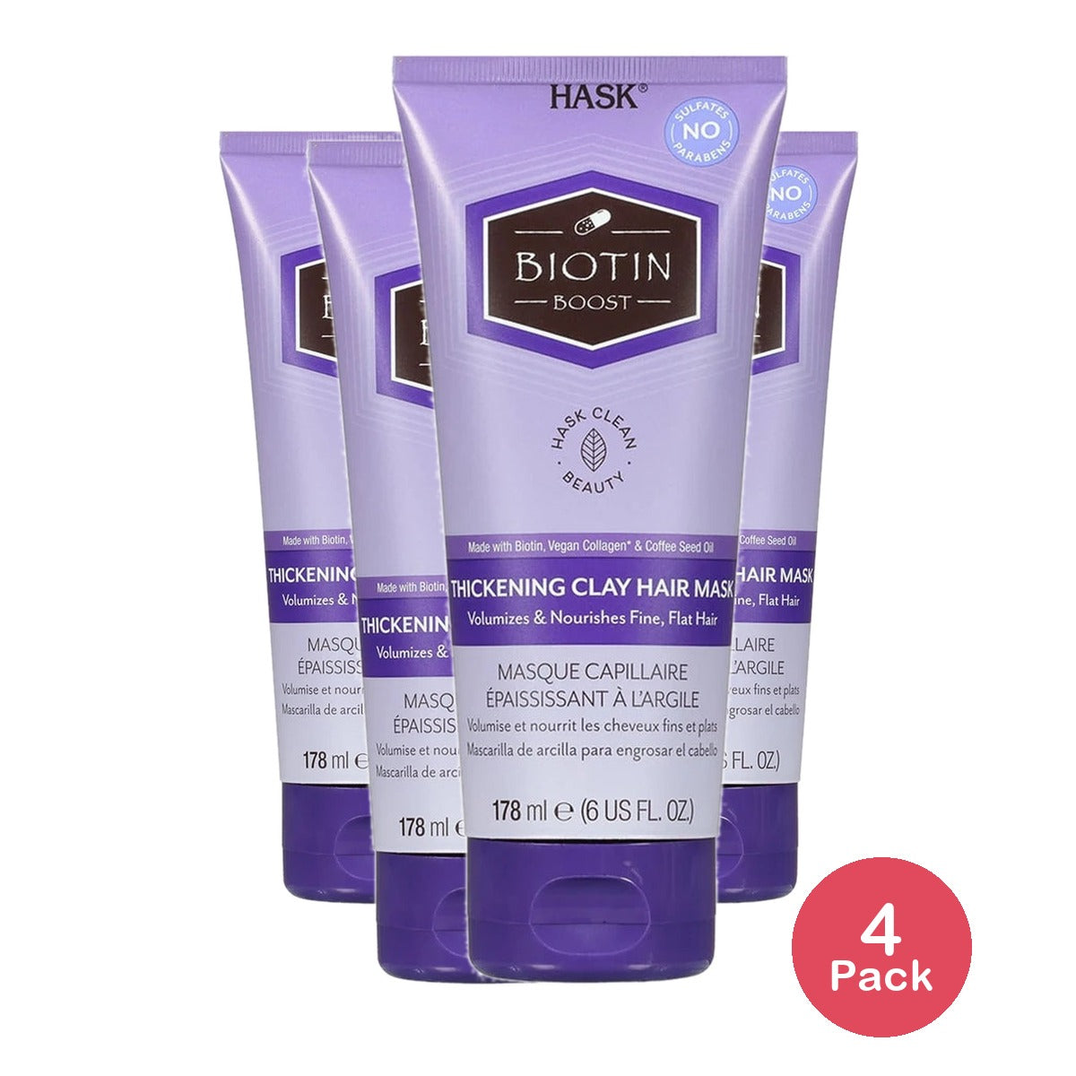 Hask Biotin Boost Thickening Clay Hair Mask 6 Oz (Pack of 4)