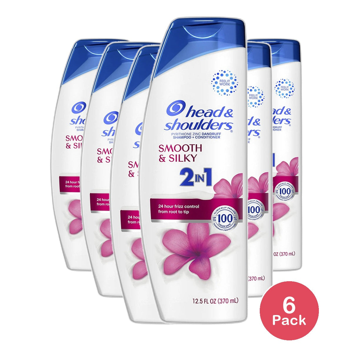 Head and Shoulders 2 in 1 Dandruff Shampoo and Conditioner Smooth and Silky 12.5Oz (Pack of 6)