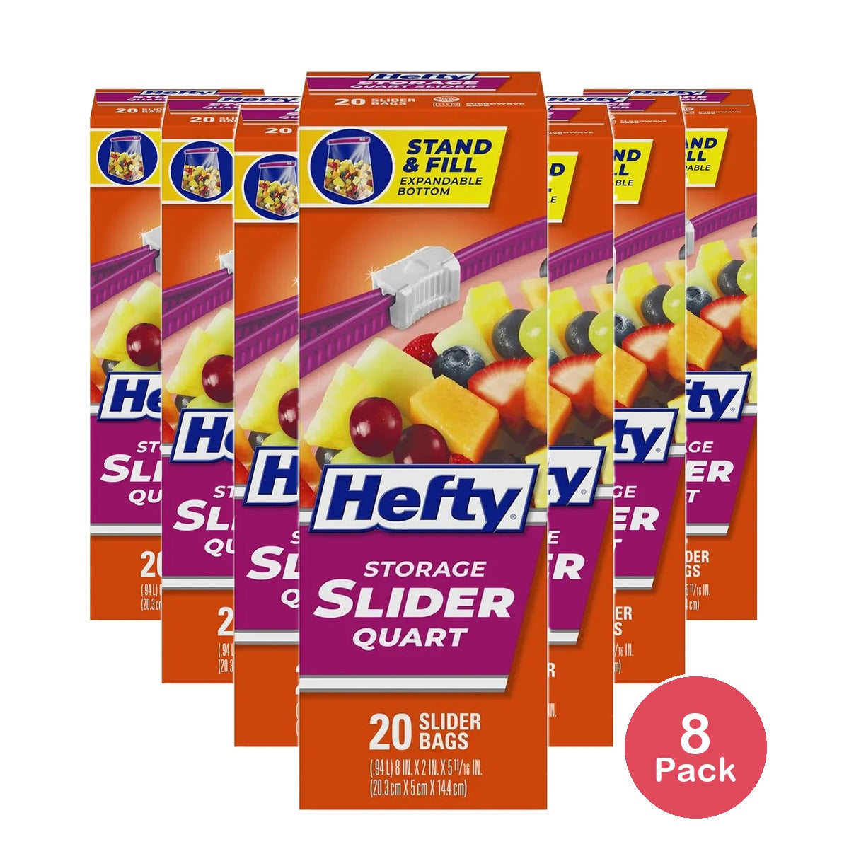 Hefty Slider Freezer Bags Quart 20 Count 4.9Oz (Pack of 8)