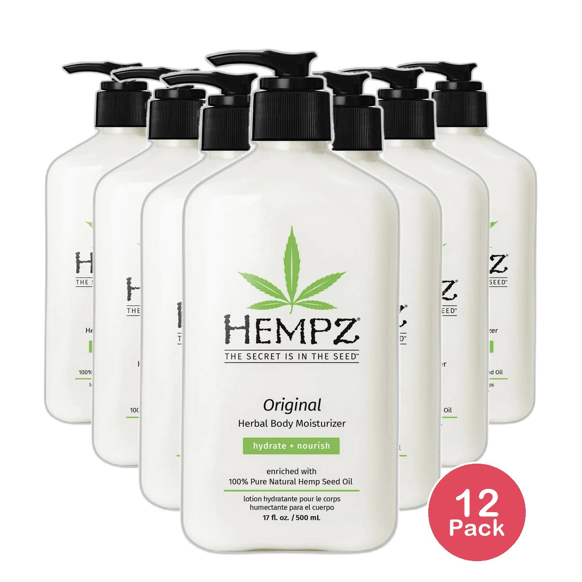 Hempz Original Herbal Body Moisturizer with Pump for Dry Skin 17Oz (Pack of 12)