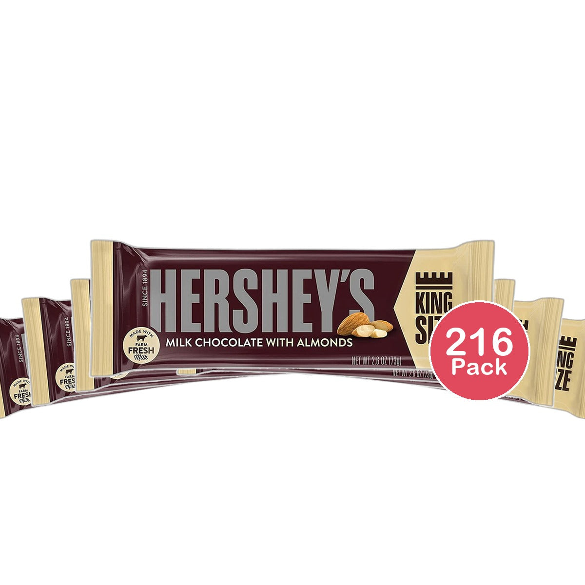 Hersheys Milk Chocolate with Almonds King Size Candy Bar 2.6Oz (Pack of 216)