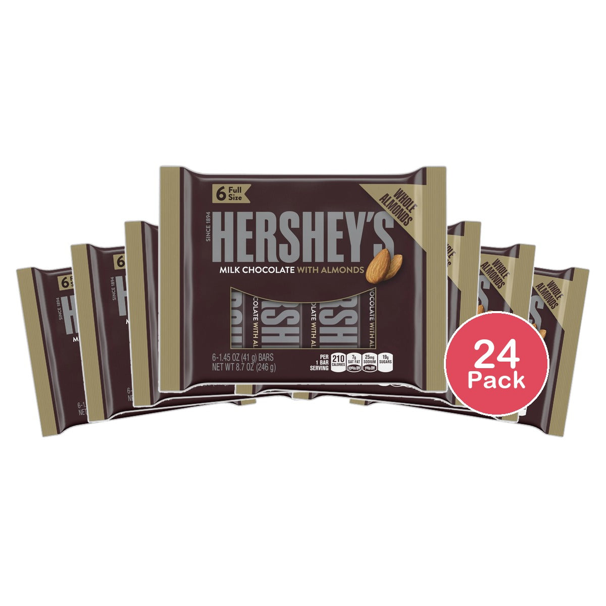 Hershey's Milk Chocolate with Whole Almonds Candy 1.45Oz (Pack of 24)