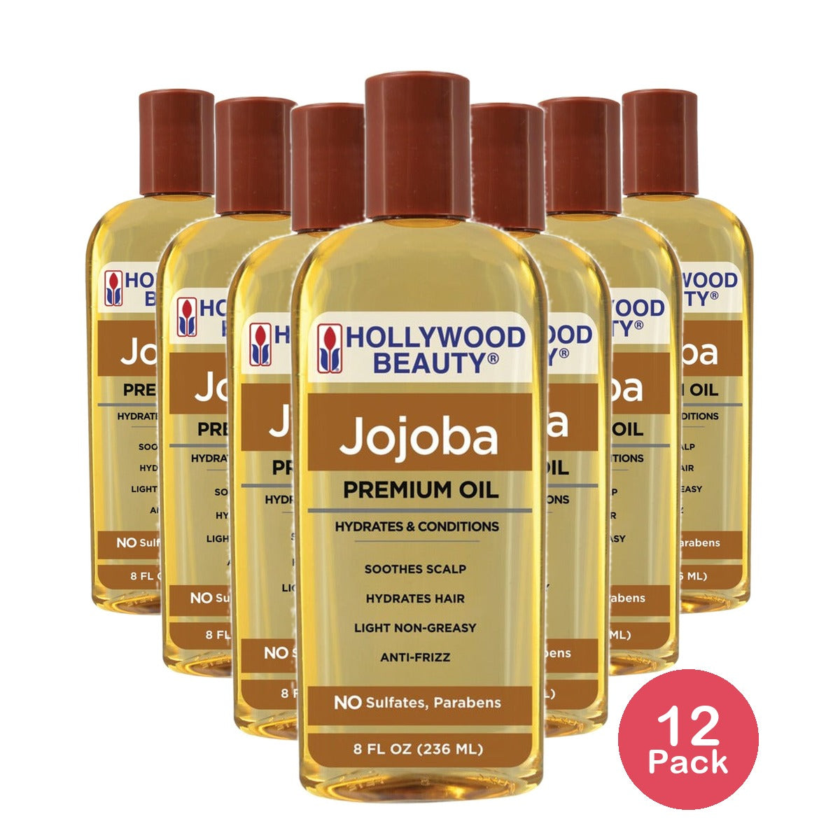 Hollywood Beauty Jojoba Hair, Scalp & Skin Oil 8 Oz (Pack of 12)