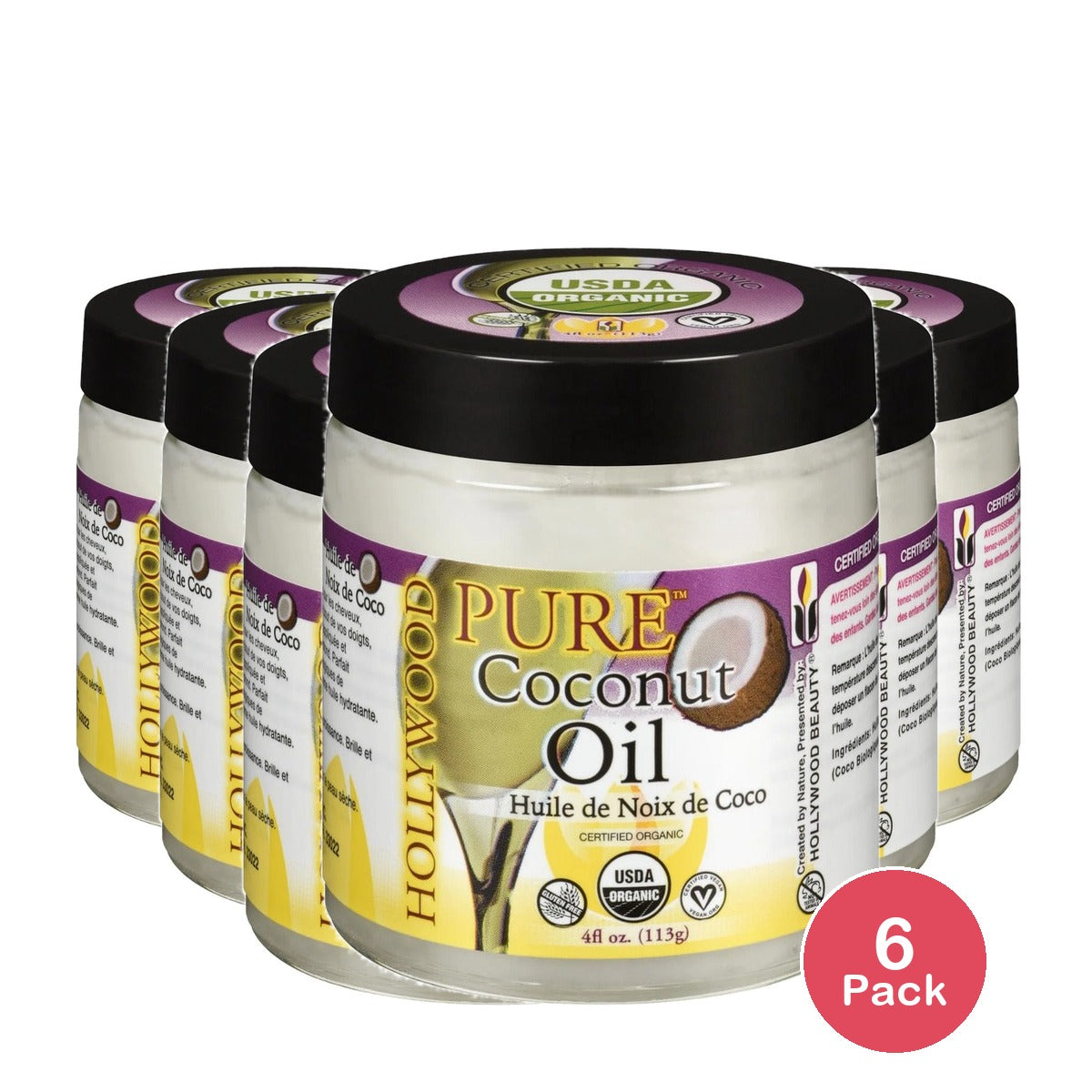 Hollywood Beauty Pure Coconut Oil 4 Fl. Oz. (Pack of 6)