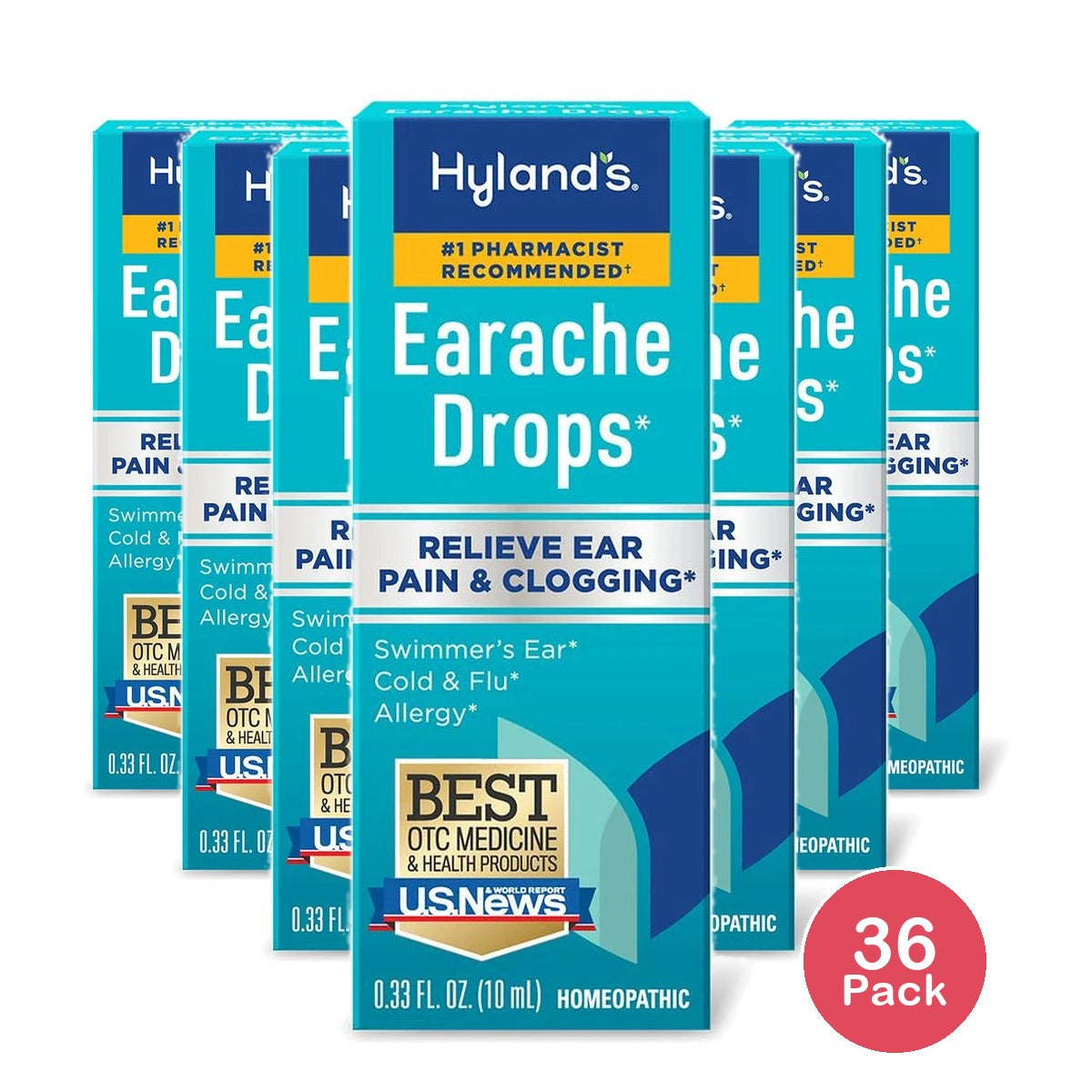 Hyland's Earache Drops Natural Relief Of Earaches Swimmers Ear And Allergies 0.33 Oz (Pack Of 36)