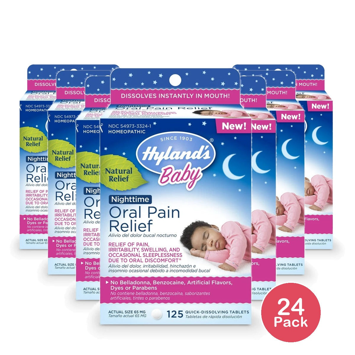 Hyland's Naturals Baby Nighttime Oral Pain Relief 125 Tablets 0.1 Oz (Pack Of 24)
