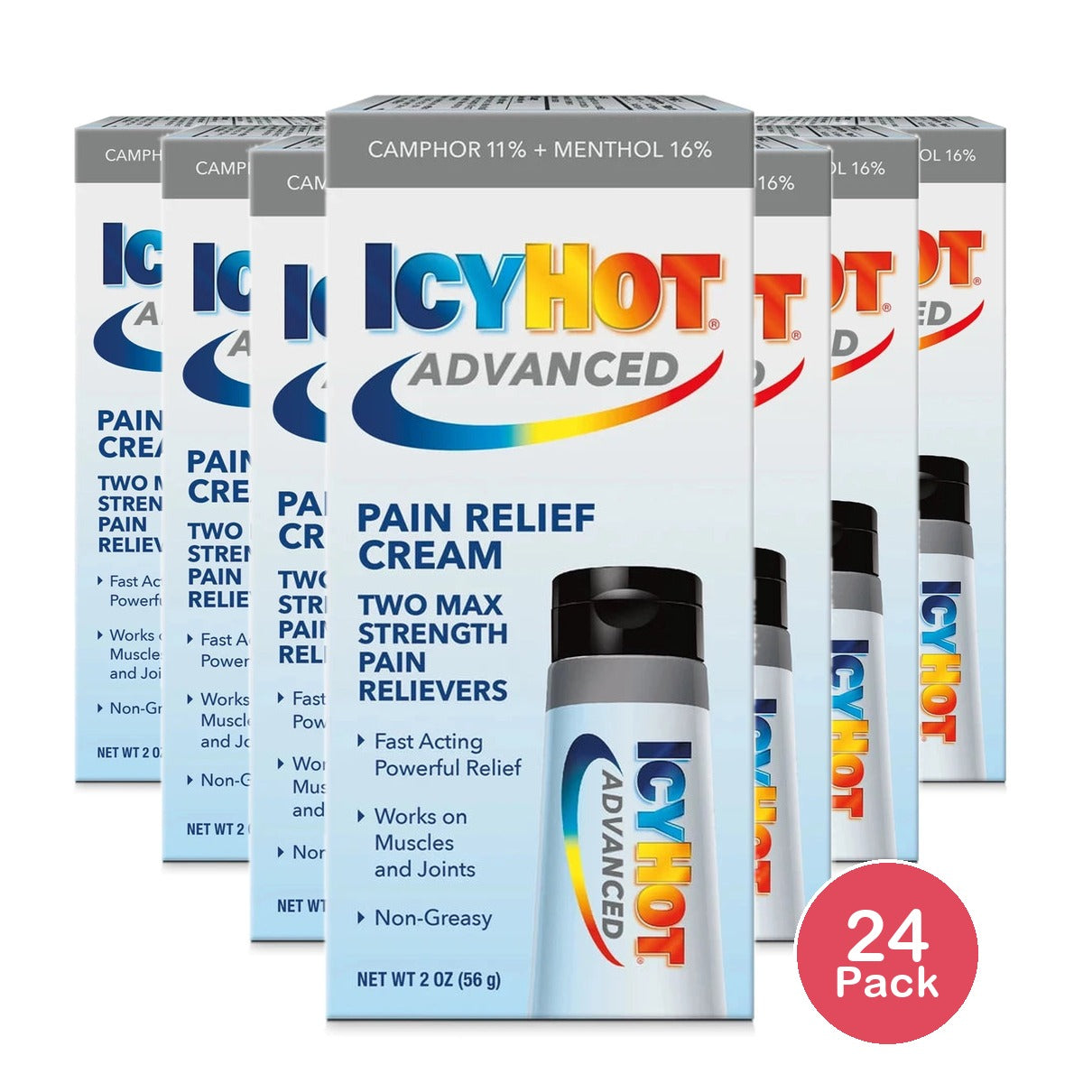 Icy Hot Advanced Muscle & Joint Pain Relief Cream with Menthol and Camphor 2 Oz (Pack of 24)