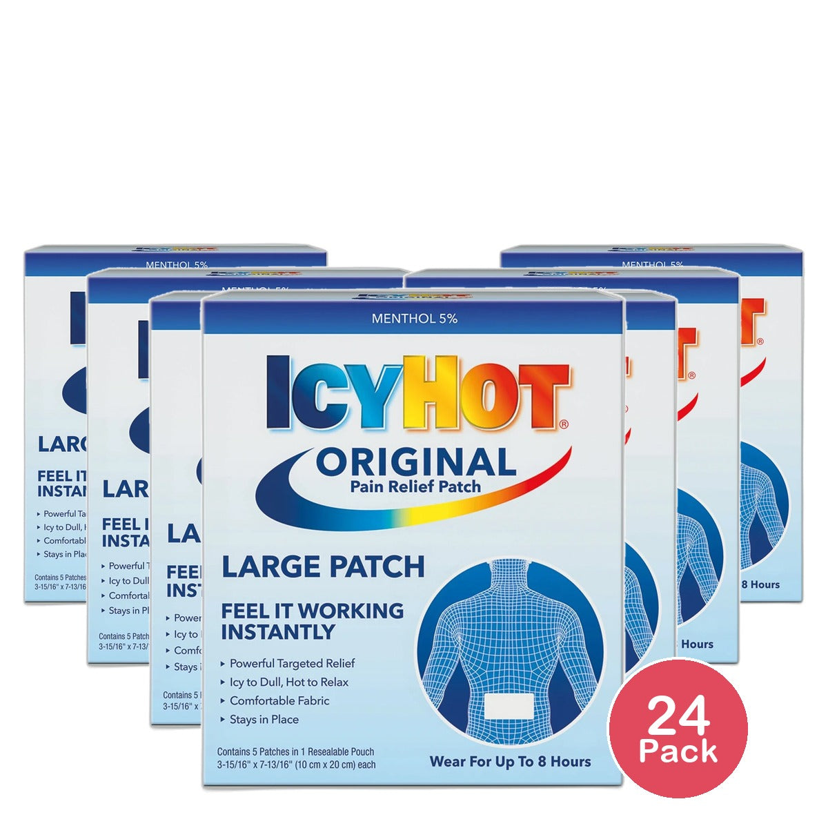 Icy Hot Patch Extra Strength Back Pain Relief Large Size 2.5Oz (Pack of 24)