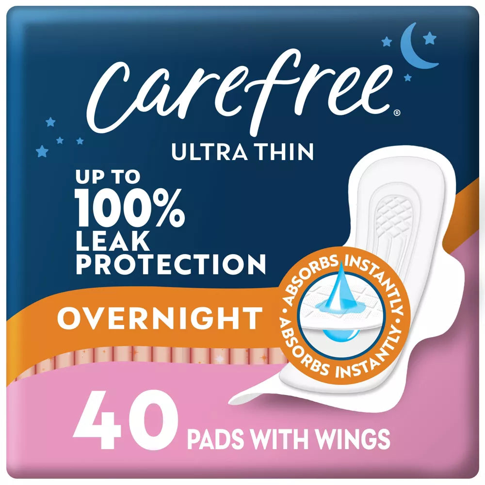 Carefree Ultra Thin Overnight Pads with Wings -40ct 20 OZ(Pack of 3)