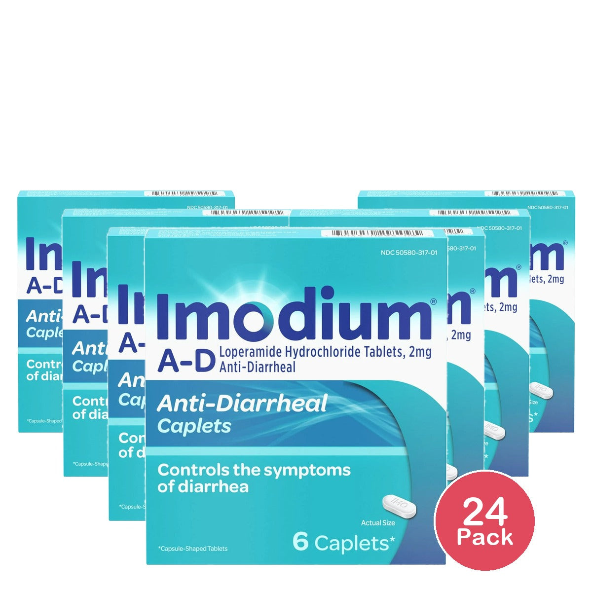 Imodium A-D Loperamide Hydrochloride Diarrhea Relief Caplets - 6 Ct. 0.48 Oz (Pack Of 24)