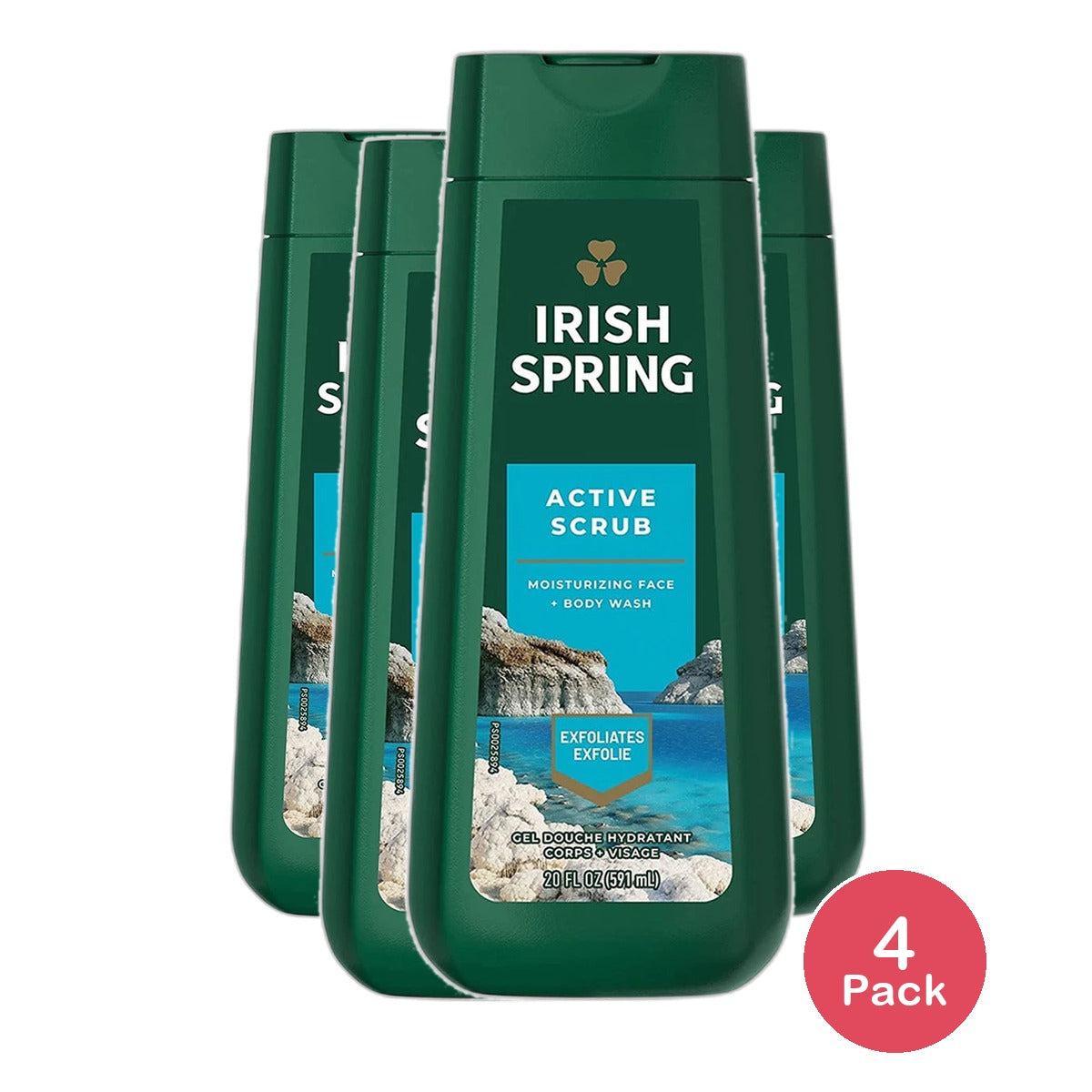 Irish Spring Active Scrub Body Wash for Men 20Oz (Pack of 4)