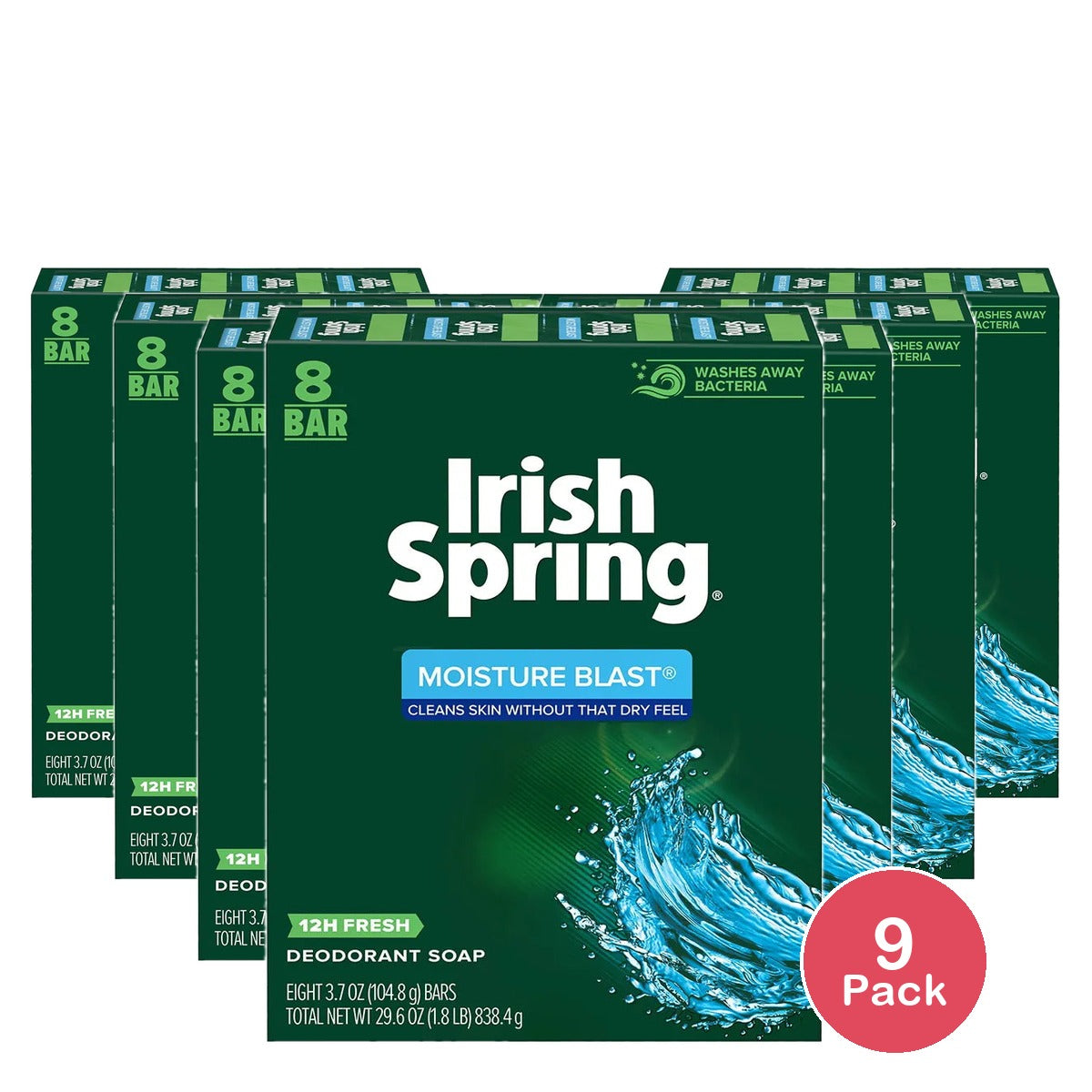 Irish Spring Moisture Blast Deodorant Soap 29.6Oz (Pack of 9)
