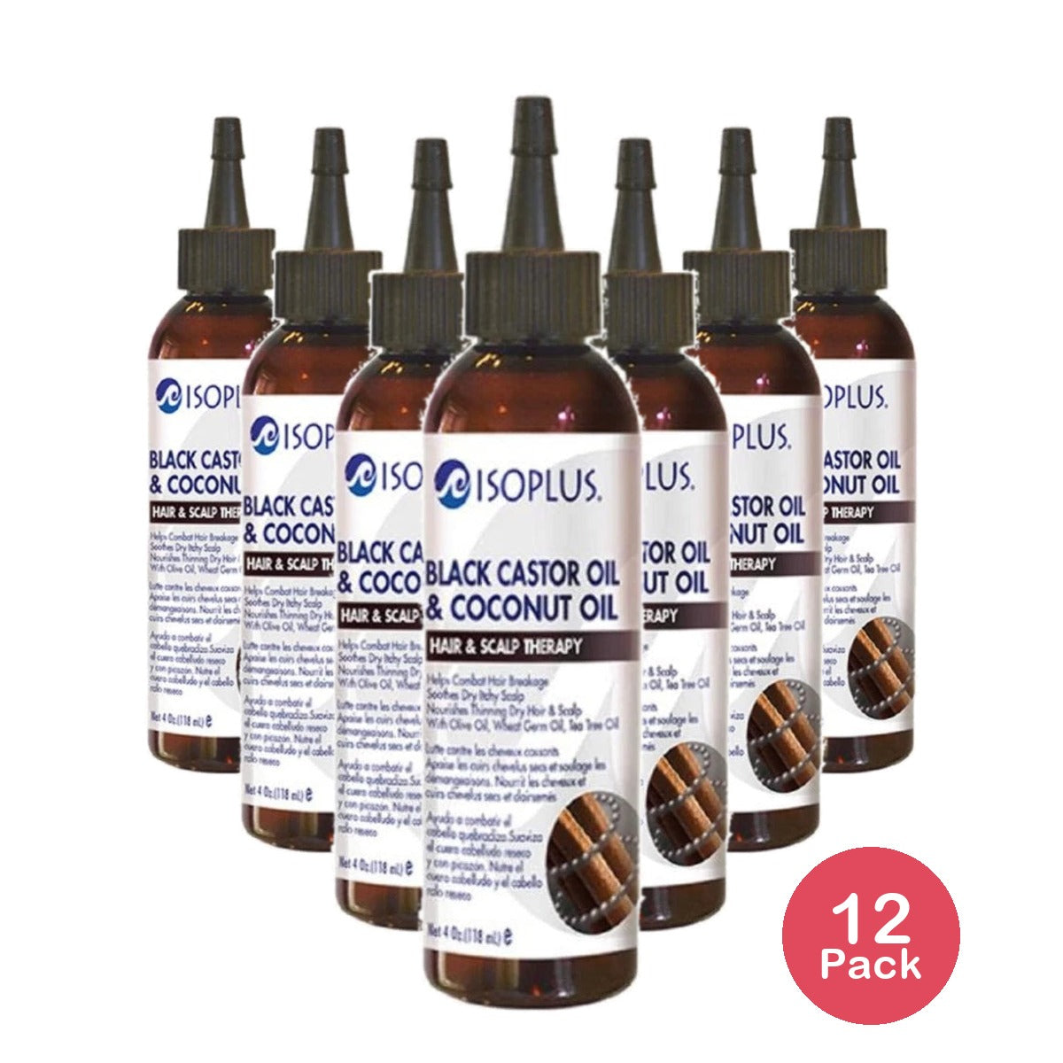 ISOPLUS - Black Castor Oil Coconut Oil Hair Scalp Therapy 4 Oz (Pack of 12)