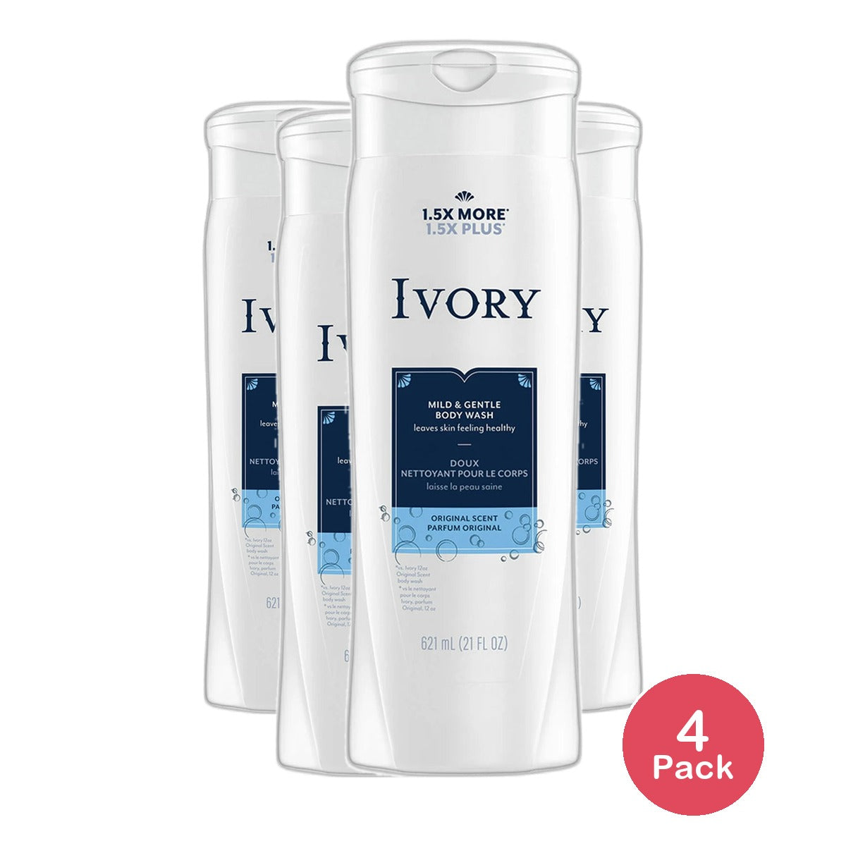 Ivory Body Wash Original Free of Dyes 21Oz (Pack of 4)
