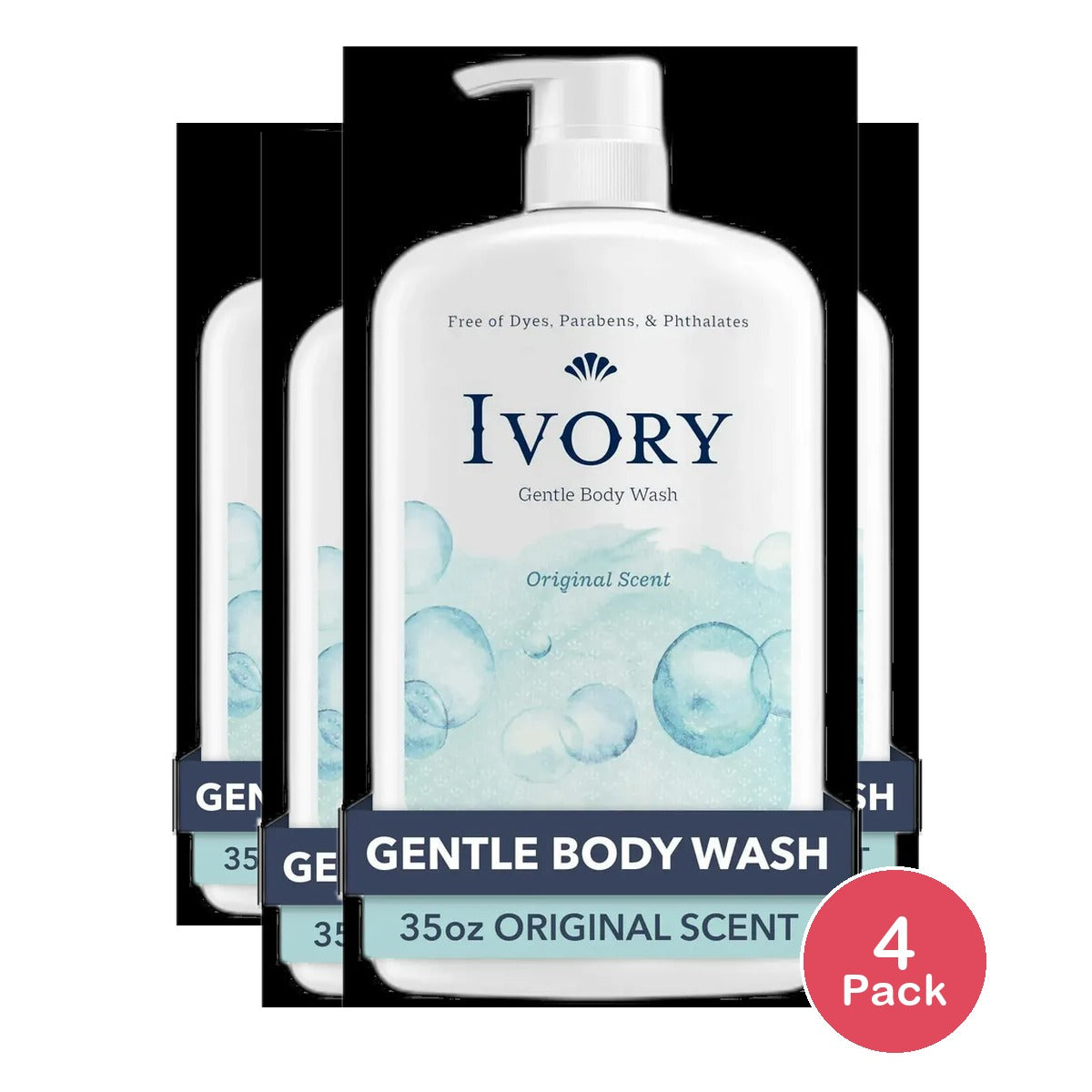 Ivory Mild and Gentle Body Wash, Original Scent, 35 fl oz (Pack of 4)