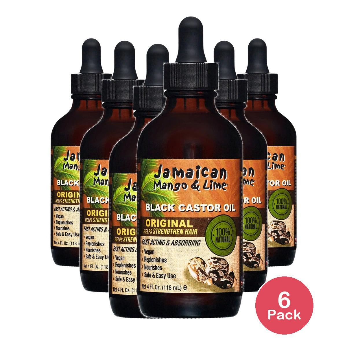 Jamaican Mango Black Castor Oil, Original, 4 fl oz (Pack of 6)