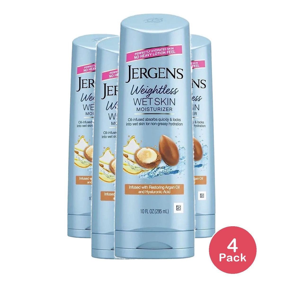 Jergens Argan Oil Weightless Wet Skin Body Lotion 10 Oz (Pack of 4)