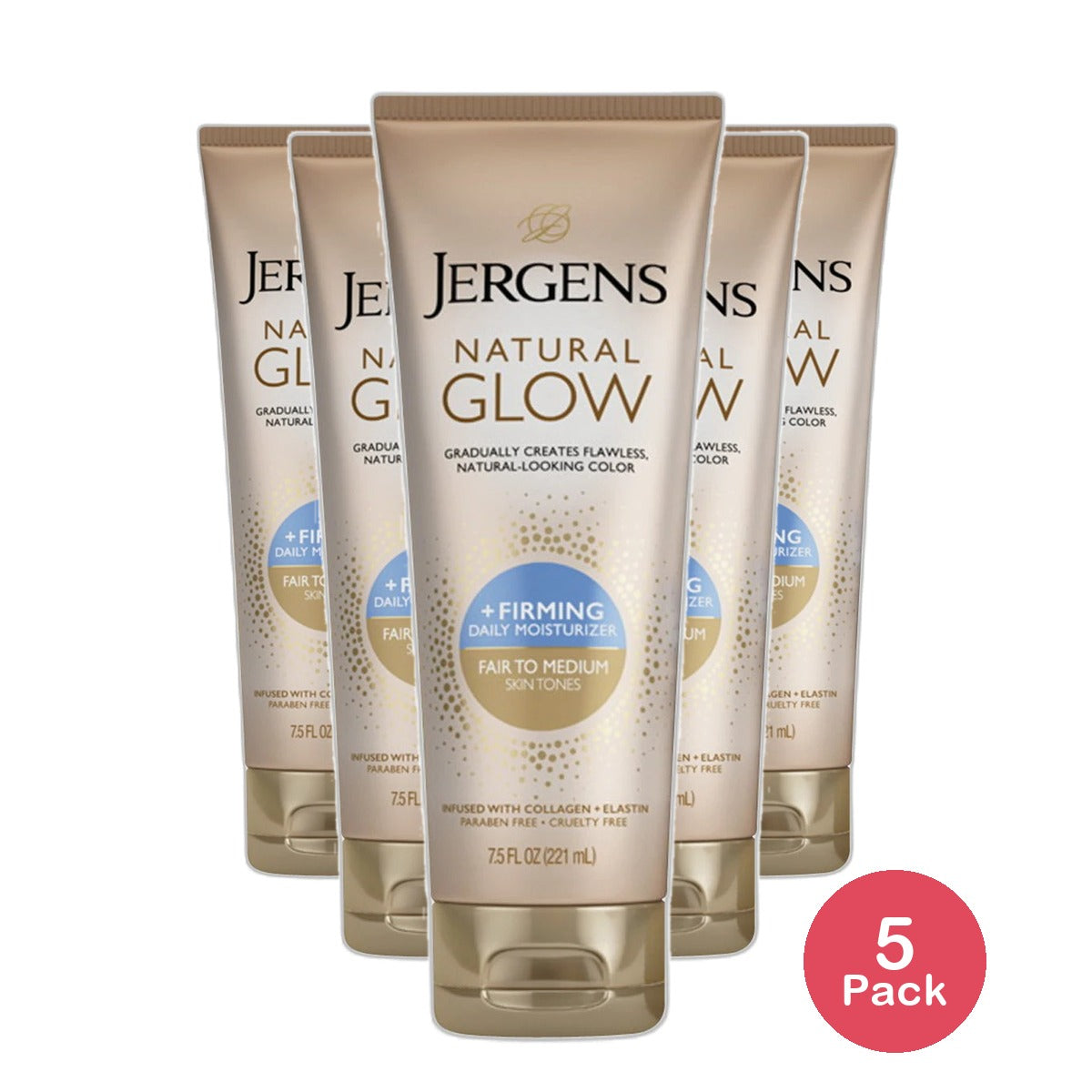 Jergens Natural Glow Firming Daily Moisturizer For Fair to Medium Skin Tones 7.5Oz (Pack of 5)