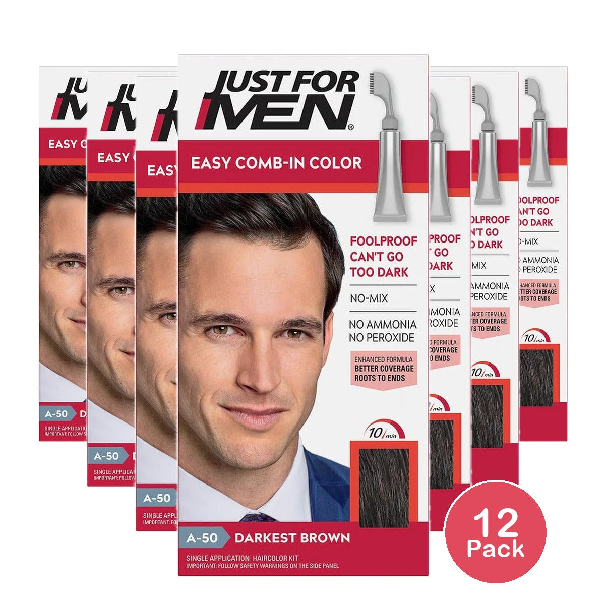 Just For Men Easy Comb-In Hair Color Darkest Brown (Pack of 12)