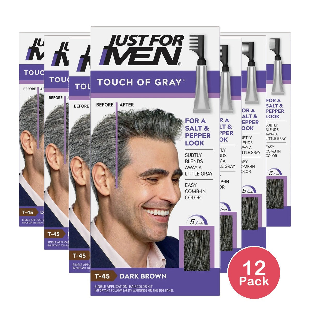 Just For Men Touch of Gray, Hair Coloring with Comb Applicator, Great for a Salt (Pack of 12)