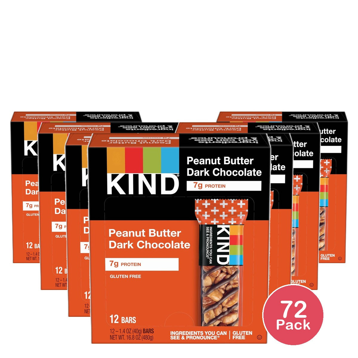 Kind Plus Peanut Butter Dark Chocolate Plus Protein Gluten Free Bars 1.4oz (Pack of 72)