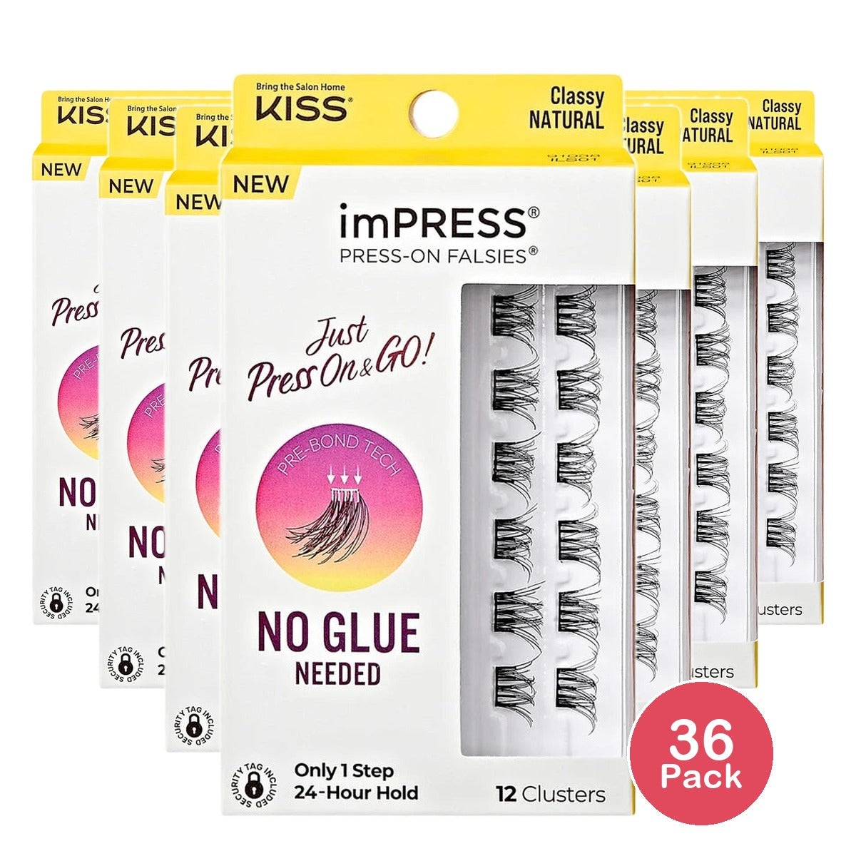 KISS imPRESS Falsies Press On Self Adhesive Eyelashes Classy Black 12 Lash Cl (Pack of 36)