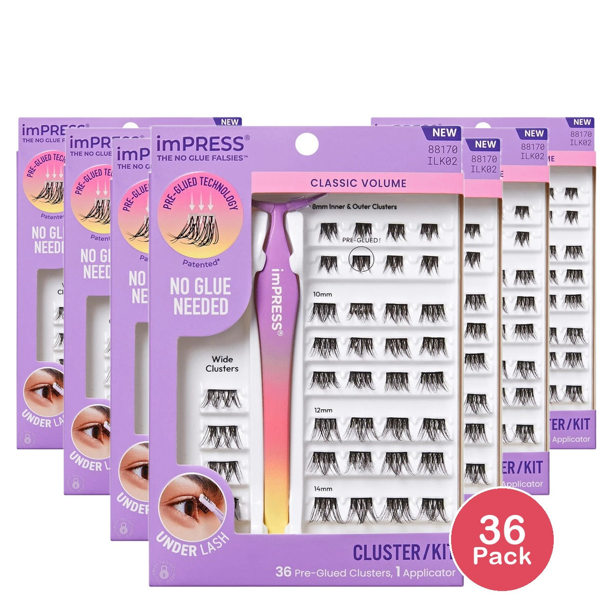 KISS Impress Press-On Lash Clusters Kit Glam Volume 37ct (Pack of 36)