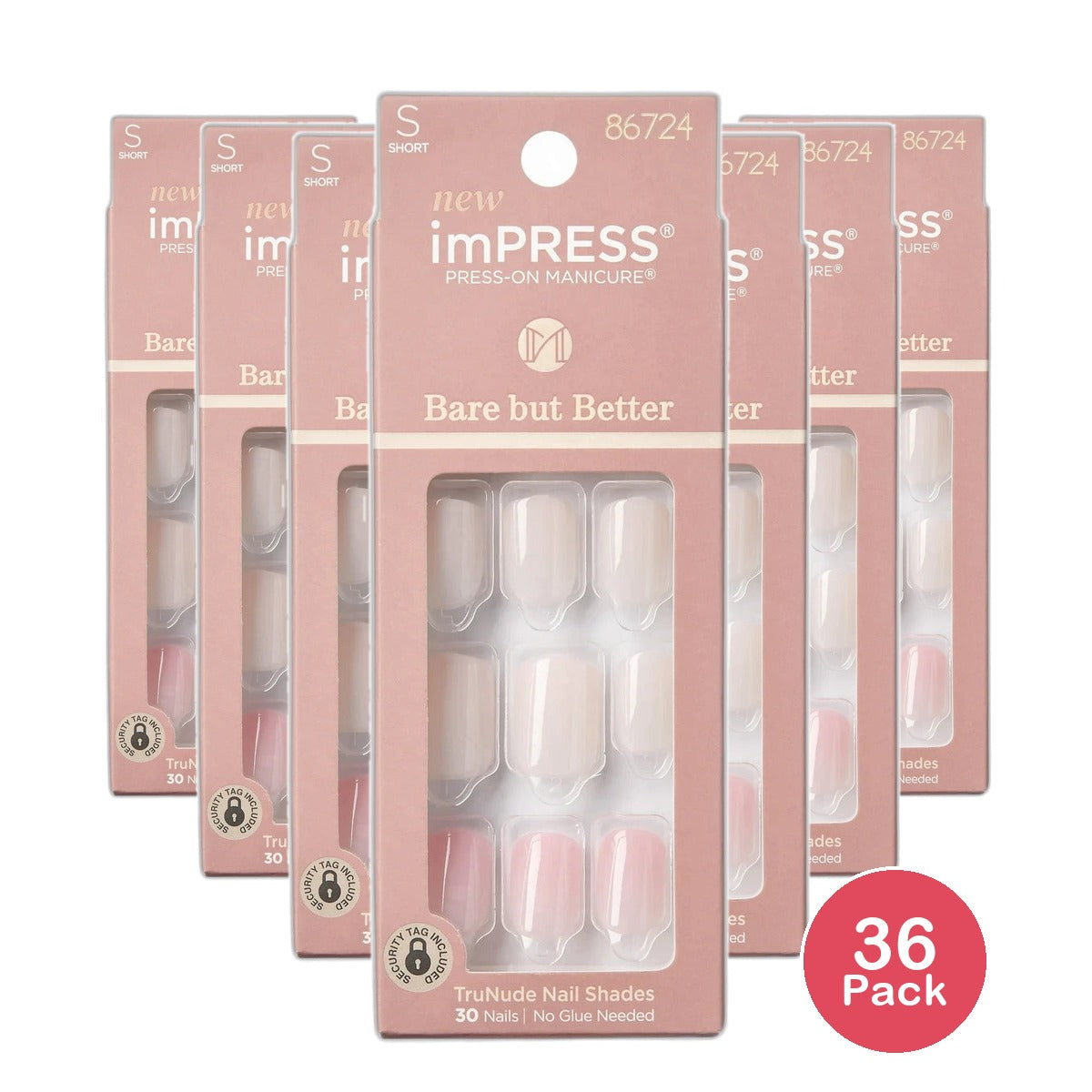 Kiss Impress Press On Manicure Bare But Better Press-On Manicure Fake Nails 0.8oz (Pack of 36)
