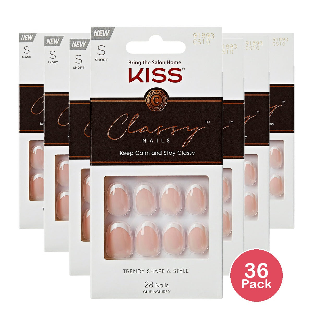 KISS Products Classy French Tip Press-On Fake Nails - Short Oval - Exclusive Only - 28ct (Pack of 36)
