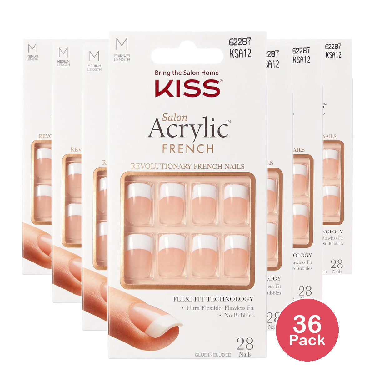 KISS Salon Acrylic Medium Squoval Press-On Nails Nude French (Pack of 36)