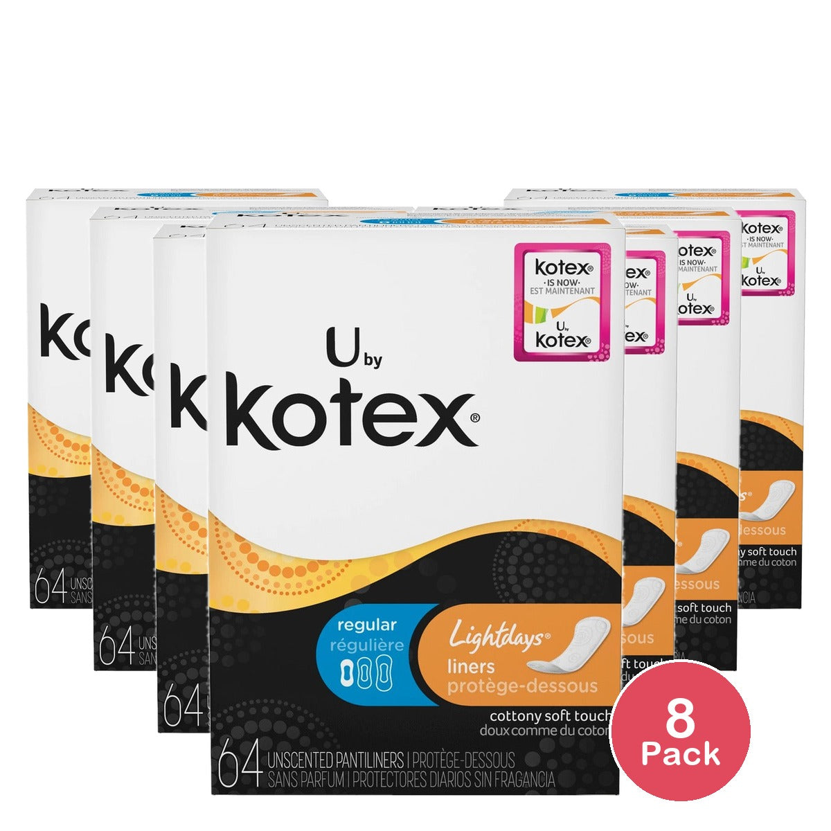 Kotex Clean & Secure Panty Liners Light 64 Count (Pack of 8)